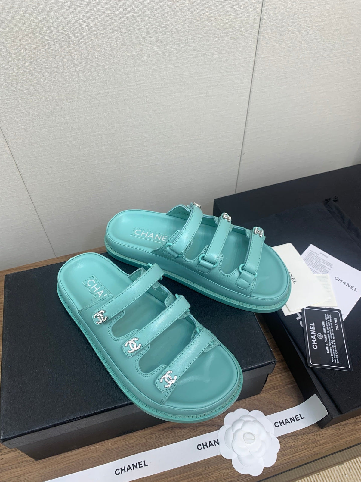 Chanel Dad Sandal in Sky Blue Lambskin Mule