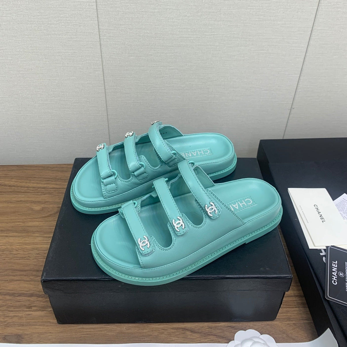 Chanel Dad Sandal in Sky Blue Lambskin Mule