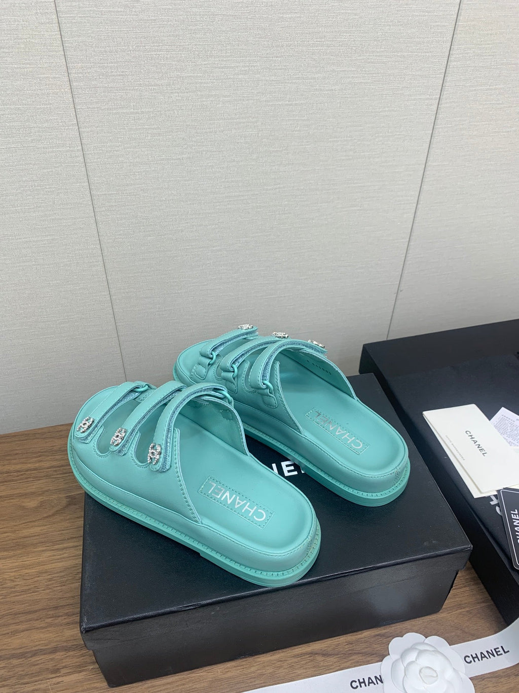 Chanel Dad Sandal in Sky Blue Lambskin Mule