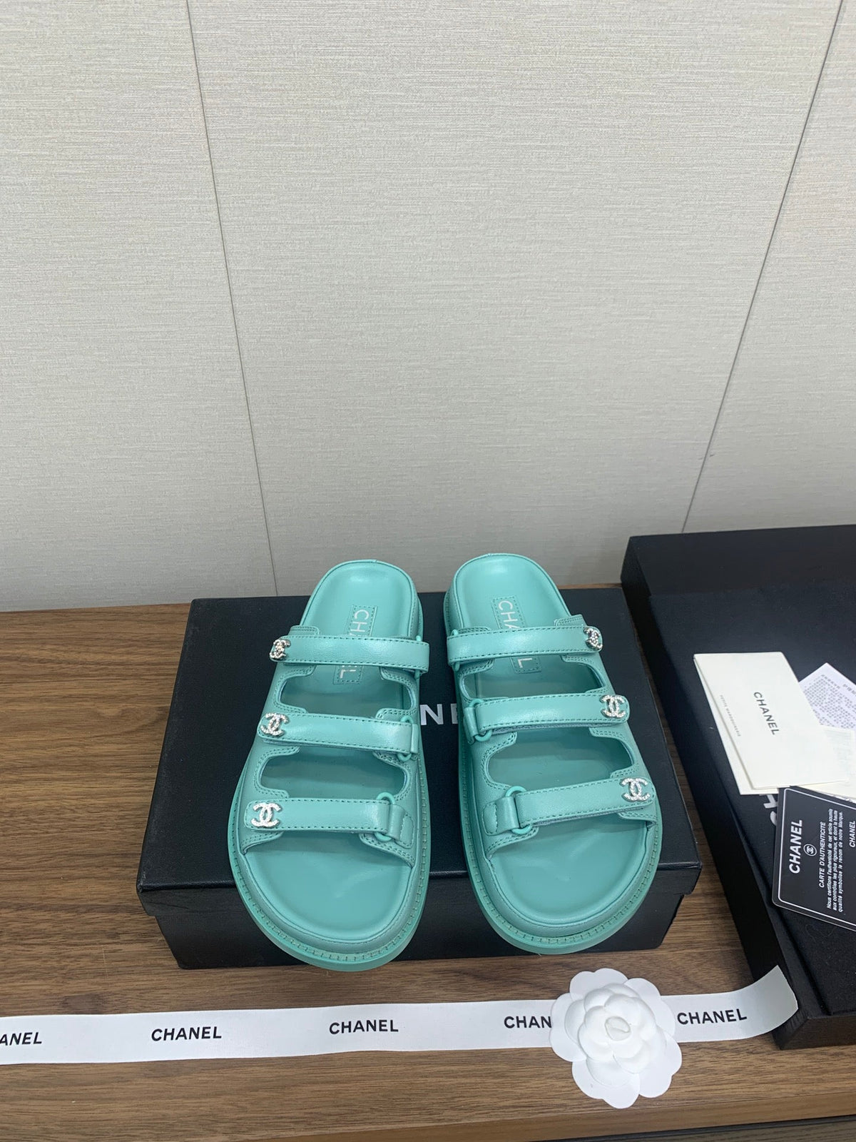 Chanel Dad Sandal in Sky Blue Lambskin Mule
