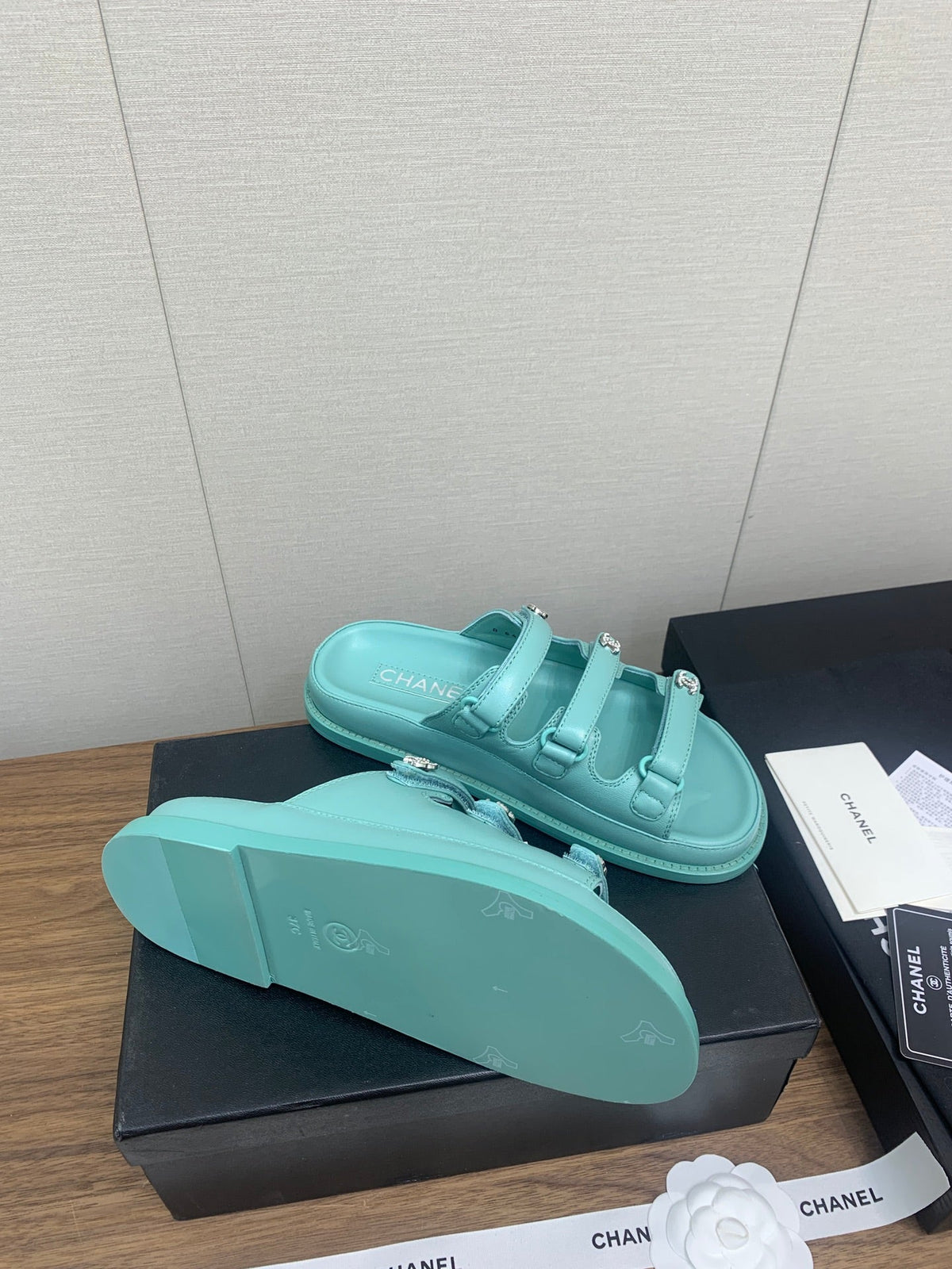 Chanel Dad Sandal in Sky Blue Lambskin Mule