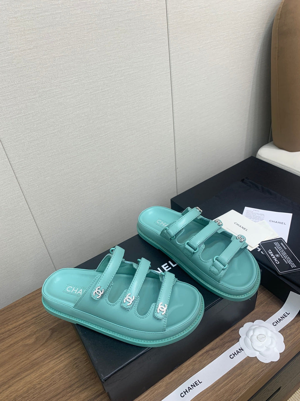 Chanel Dad Sandal in Sky Blue Lambskin Mule