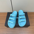 Chanel Dad Sandals Cloud Blue 3 Rows Lambskin Mules