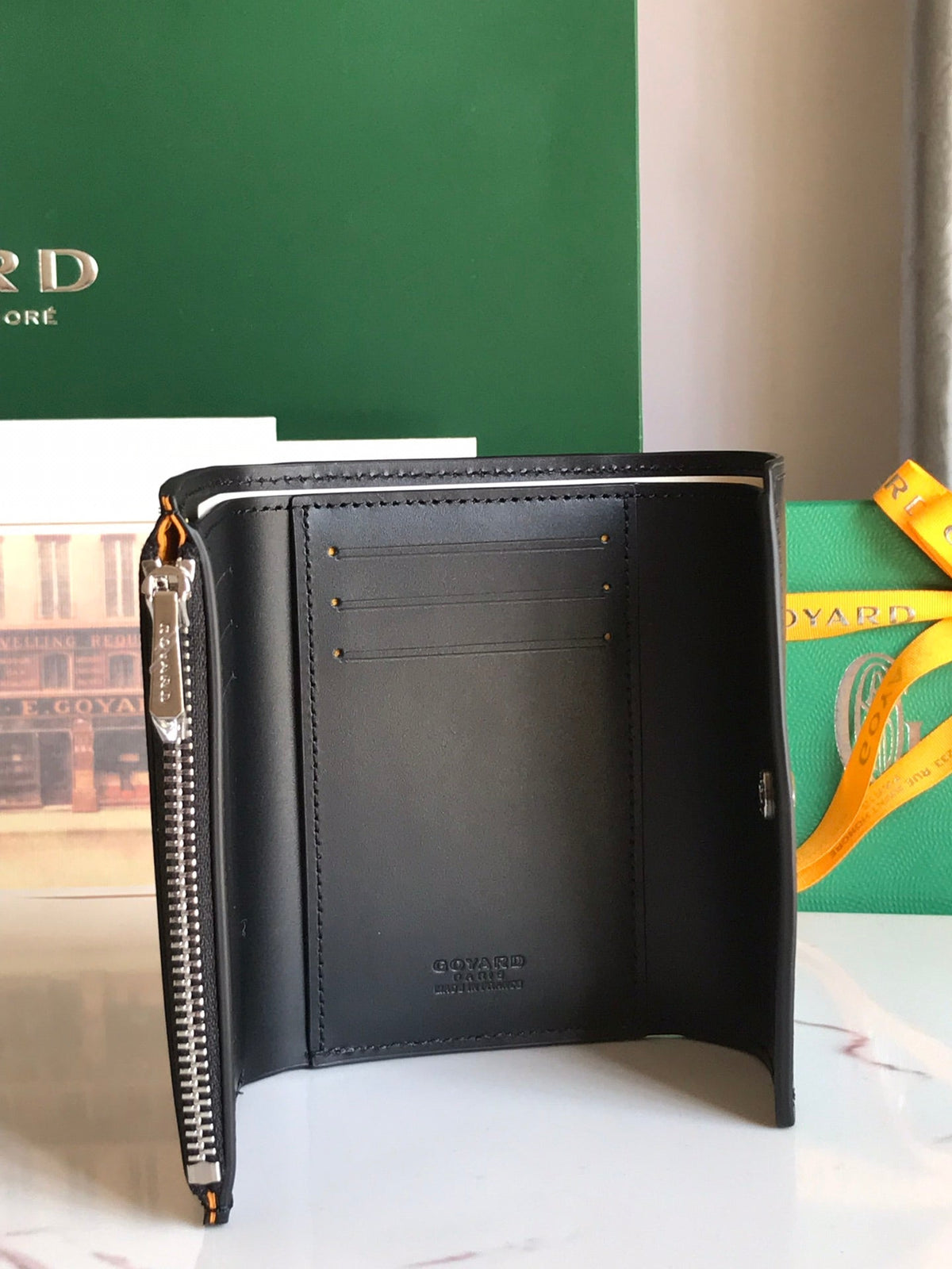 Goyard Saint-Gabriel Wallet 12 in Black Calfskin and Goyardine Canvas