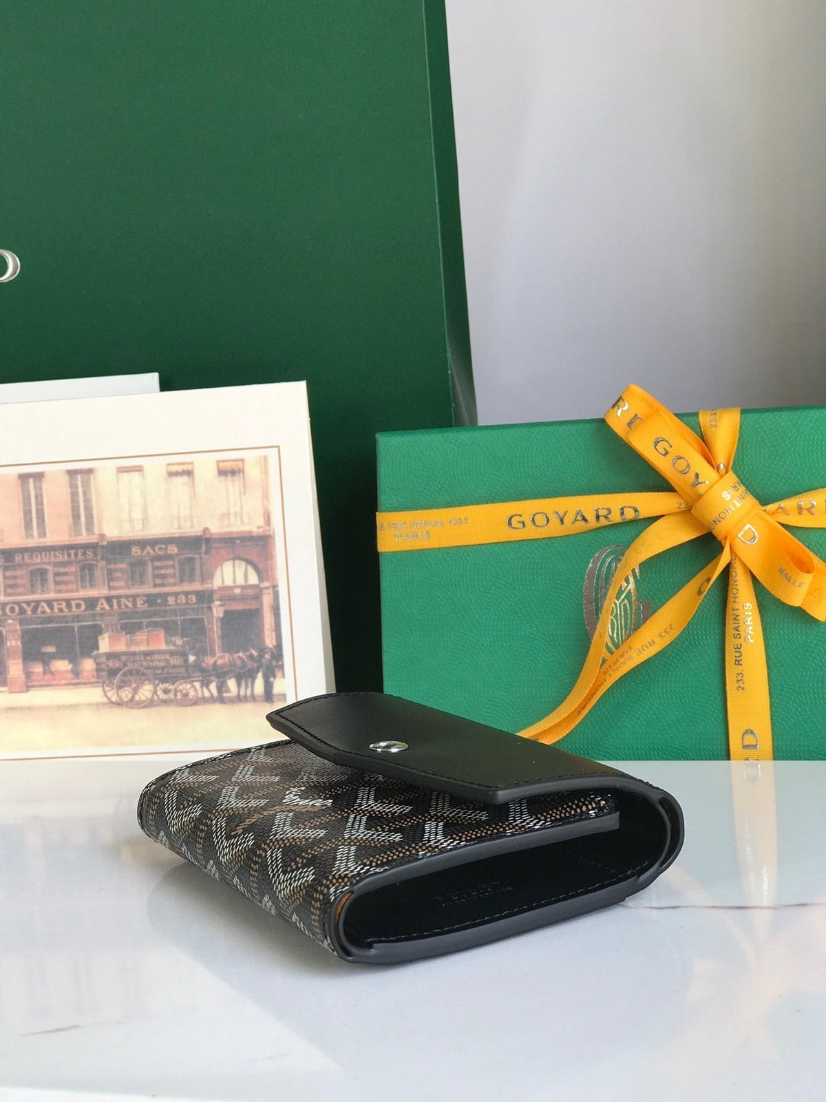 Goyard Saint-Gabriel Wallet 12 in Black Calfskin and Goyardine Canvas