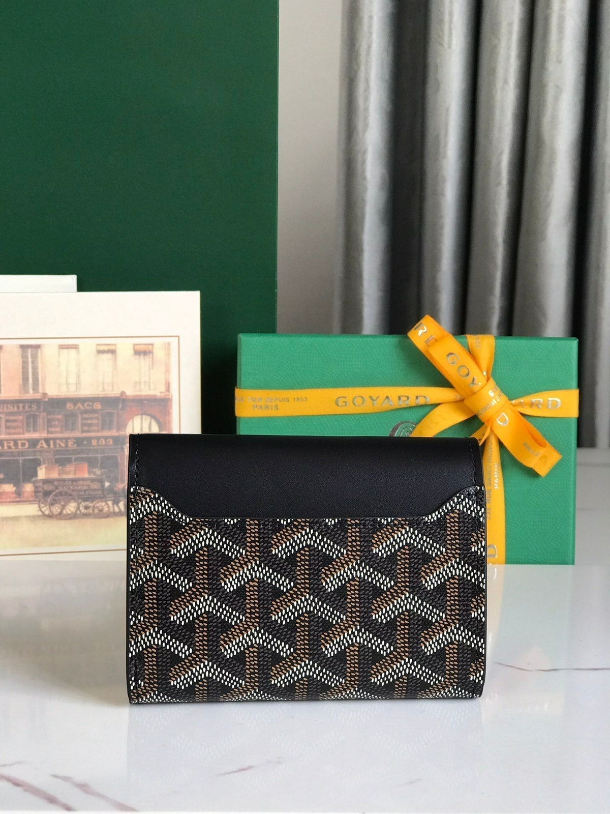 Goyard Saint-Gabriel Wallet 12 in Black Calfskin and Goyardine Canvas