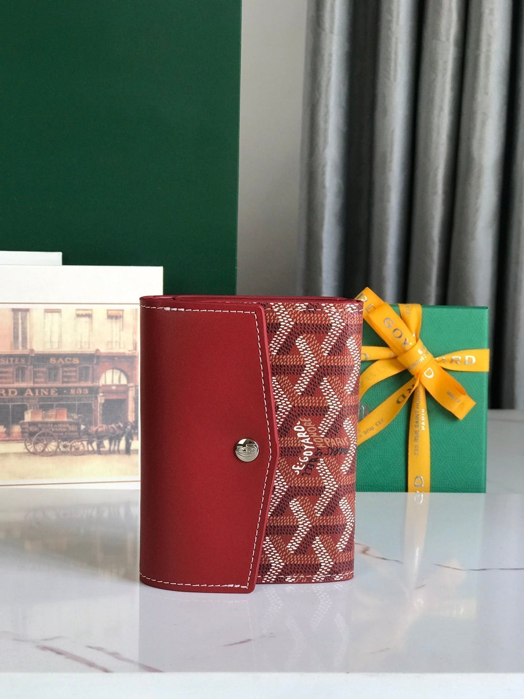 Goyard Saint-Gabriel Wallet 12 in Classic Red Calfskin and Goyardine Canvas