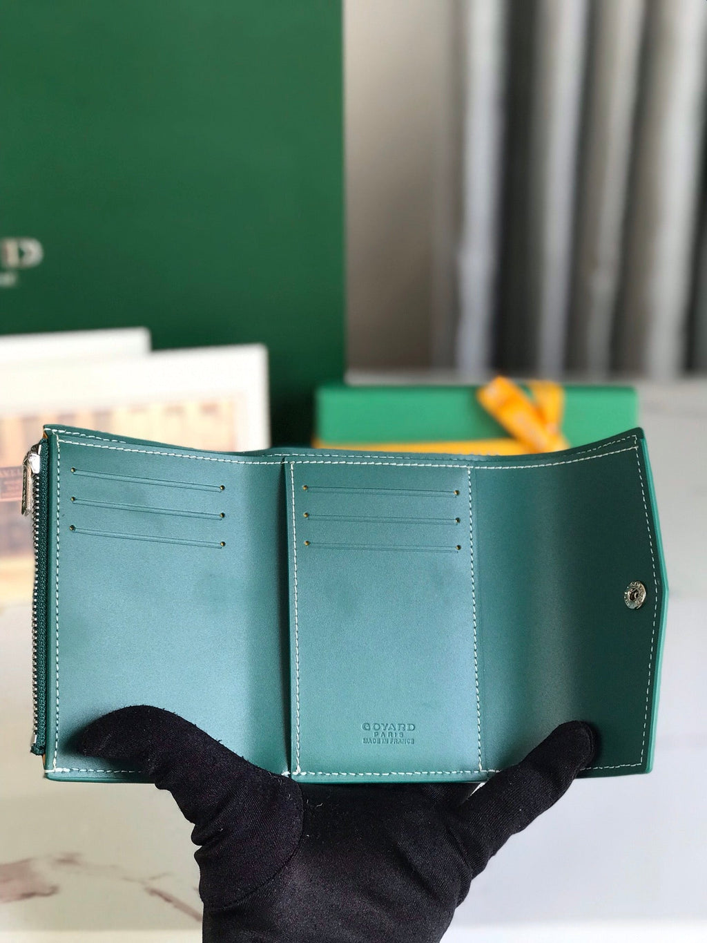 Goyard Saint-Gabriel Wallet 12 in Green Calfskin and Goyardine Canvas