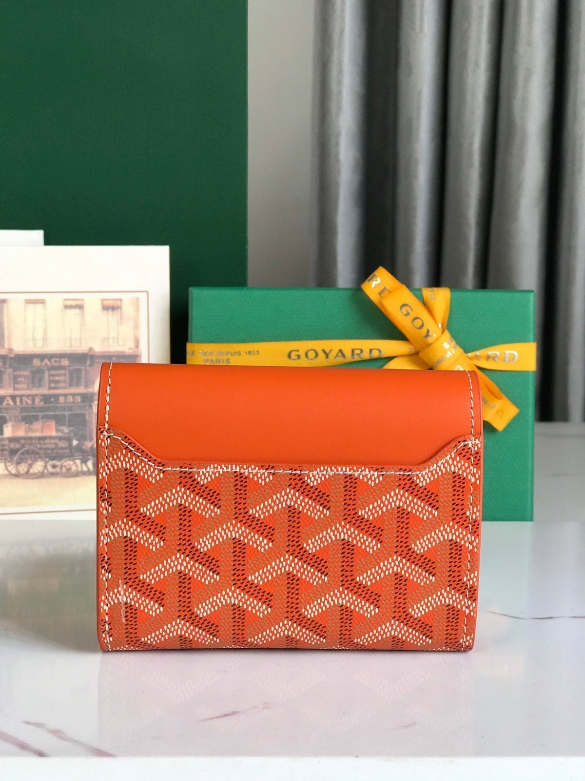 Goyard Saint-Gabriel Wallet 12 in Orange Calfskin and Goyardine Canvas