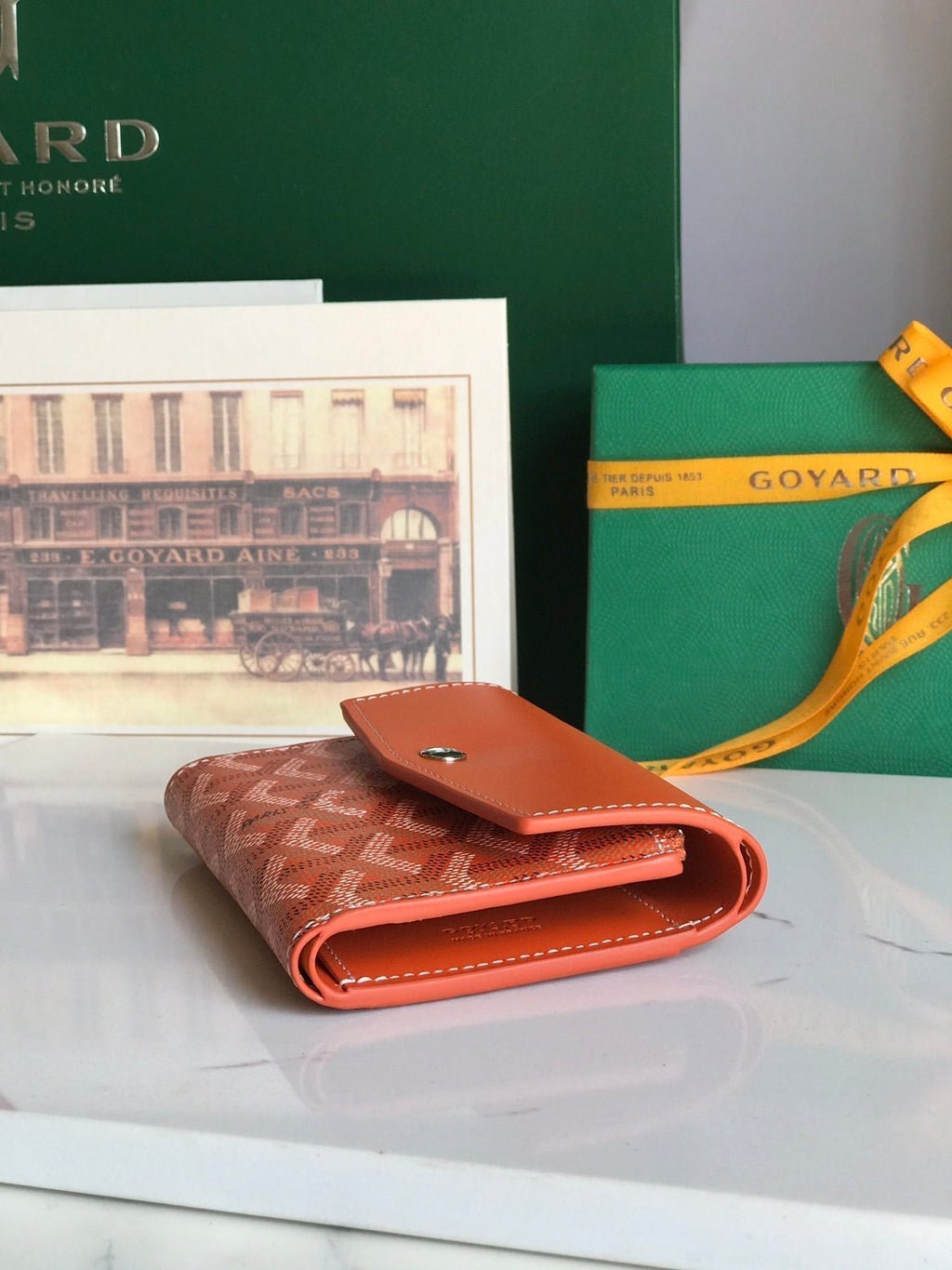 Goyard Saint-Gabriel Wallet 12 in Orange Calfskin and Goyardine Canvas