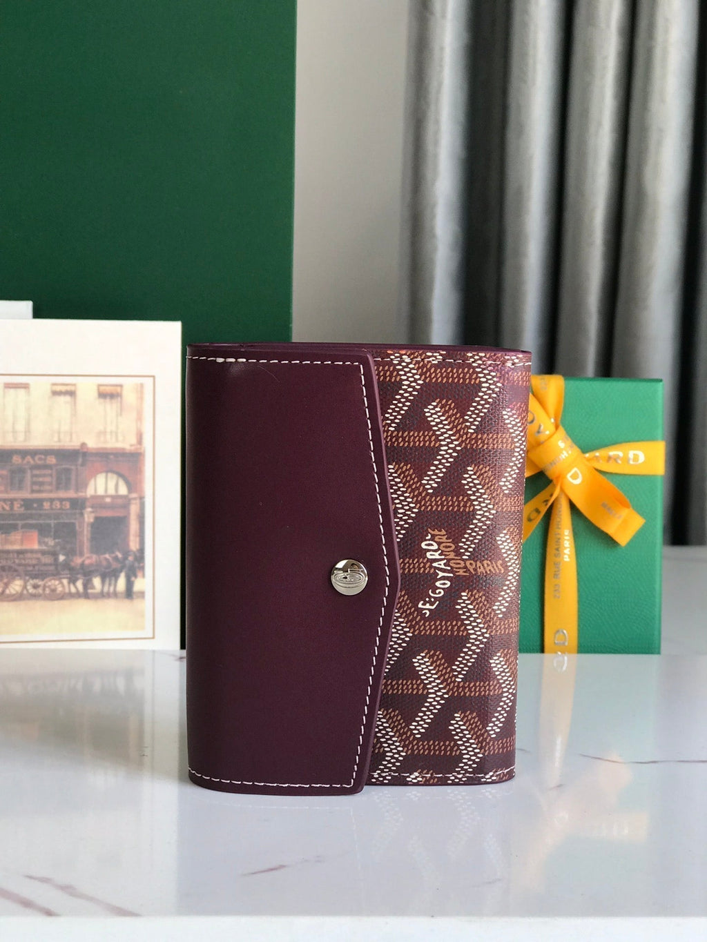 Goyard Saint-Gabriel Wallet 12 in Wine Red Calfskin and Goyardine Canvas