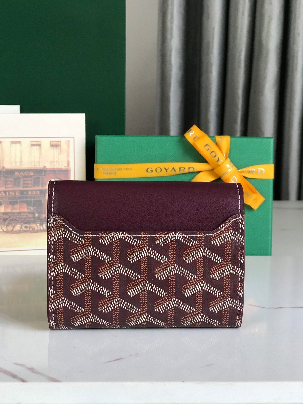 Goyard Saint-Gabriel Wallet 12 in Wine Red Calfskin and Goyardine Canvas