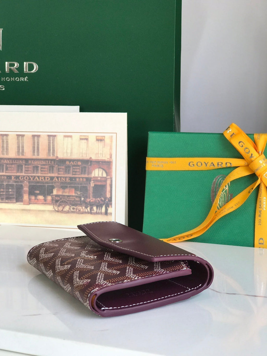 Goyard Saint-Gabriel Wallet 12 in Wine Red Calfskin and Goyardine Canvas