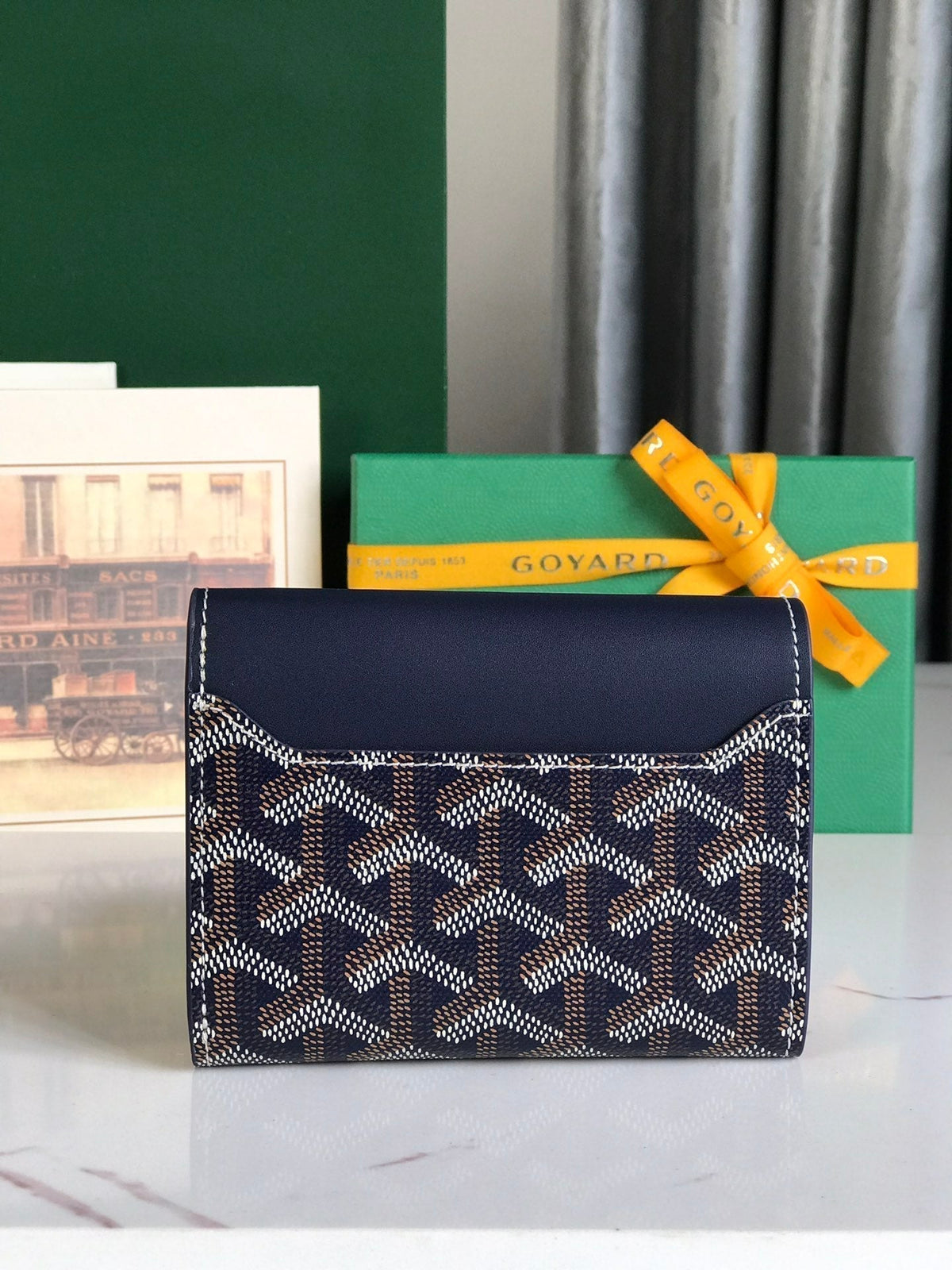 Goyard Saint-Gabriel Wallet 12 in Navy Blue Calfskin and Goyardine Canvas