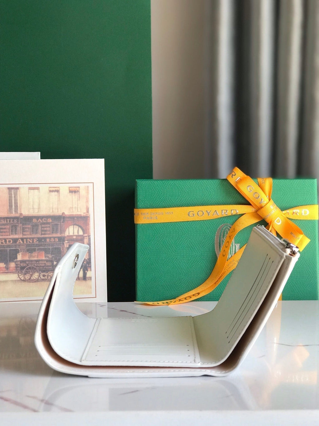 Goyard Saint-Gabriel Wallet 12 in White Calfskin and Goyardine Canvas
