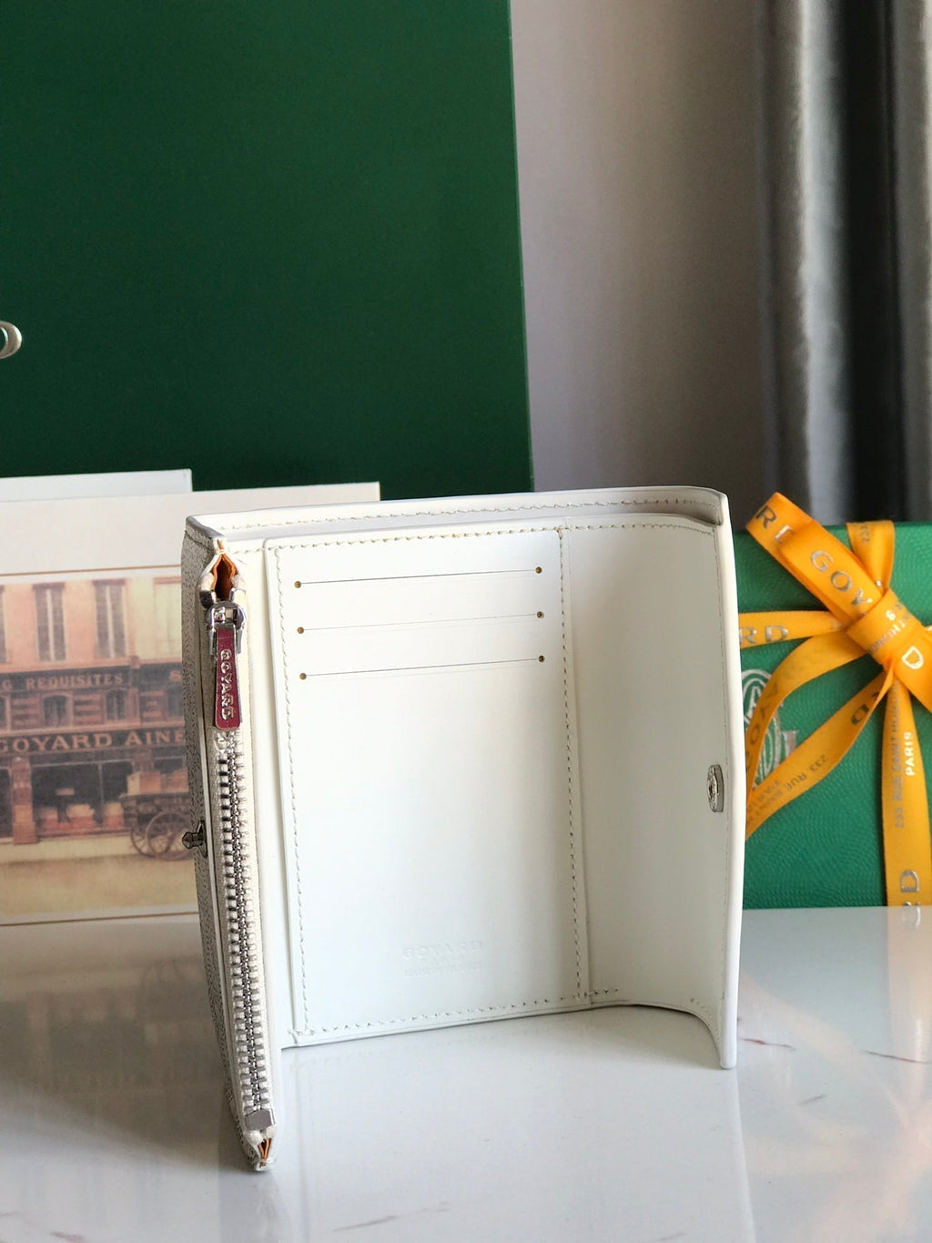Goyard Saint-Gabriel Wallet 12 in White Calfskin and Goyardine Canvas