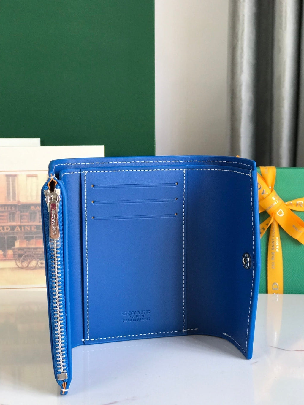 Goyard Saint-Gabriel Wallet 12 in Sapphire Blue Calfskin and Goyardine Canvas
