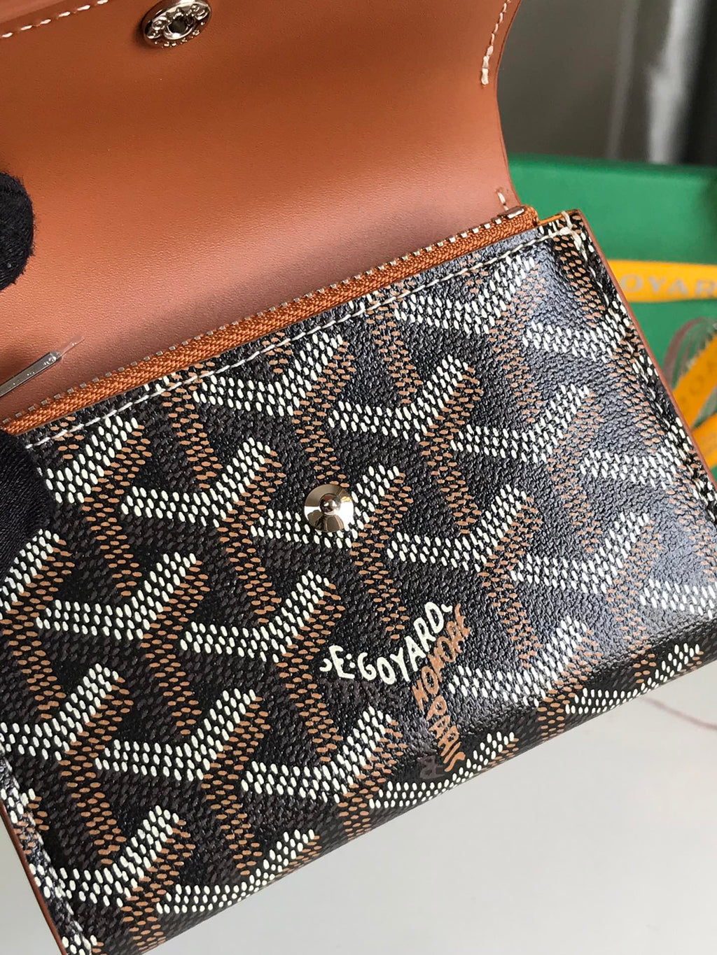Goyard Saint-Gabriel Wallet 12 in Tan Calfskin and Black Goyardine Canvas