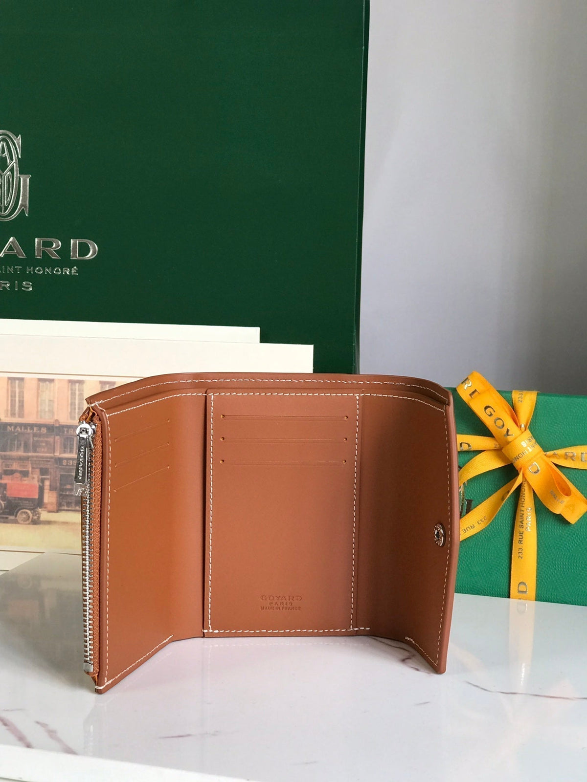 Goyard Saint-Gabriel Wallet 12 in Tan Calfskin and Black Goyardine Canvas
