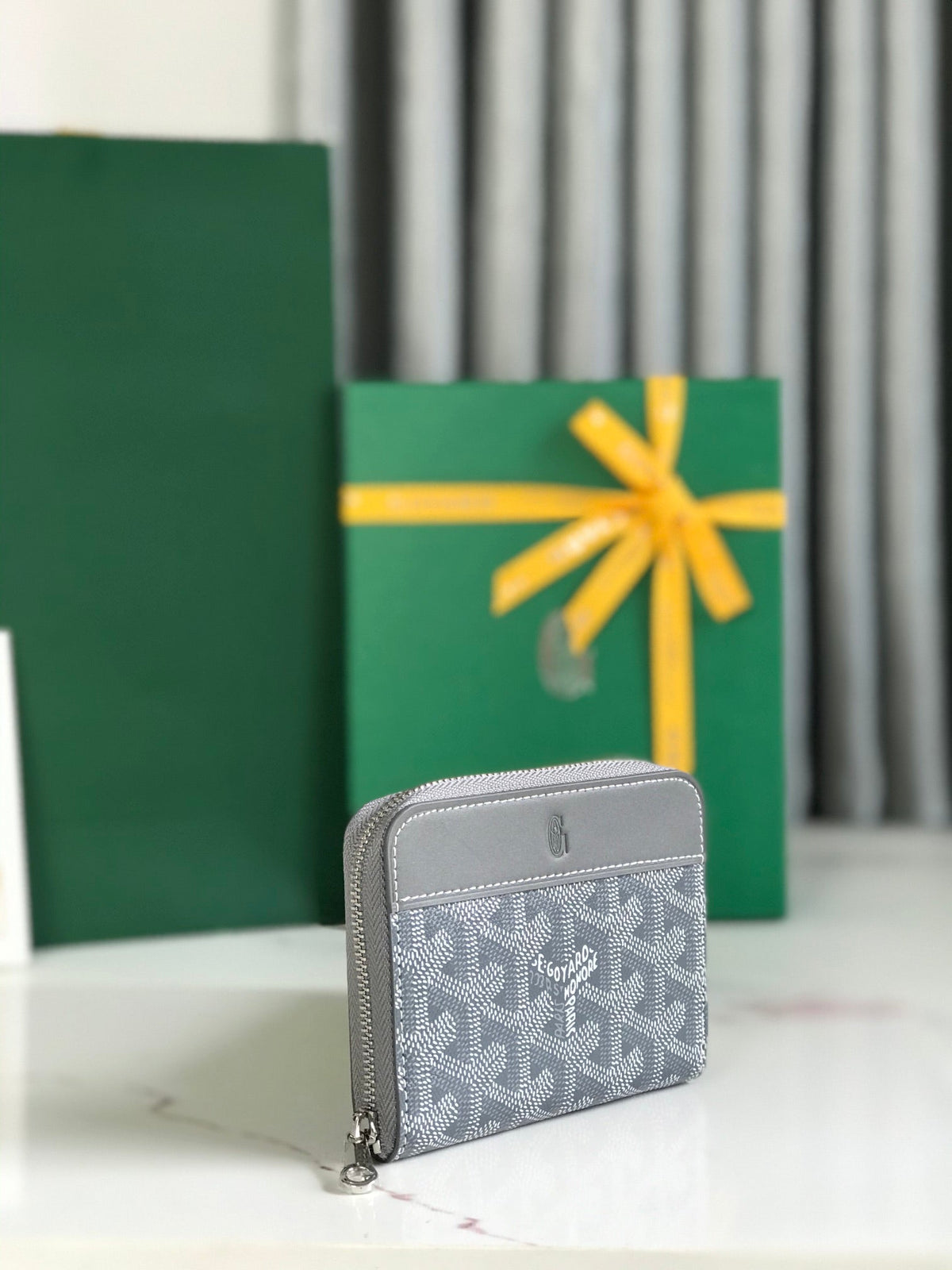 Goyard Matignon Mini Wallet 11 in Gray Goyardine Canvas and Calfskin