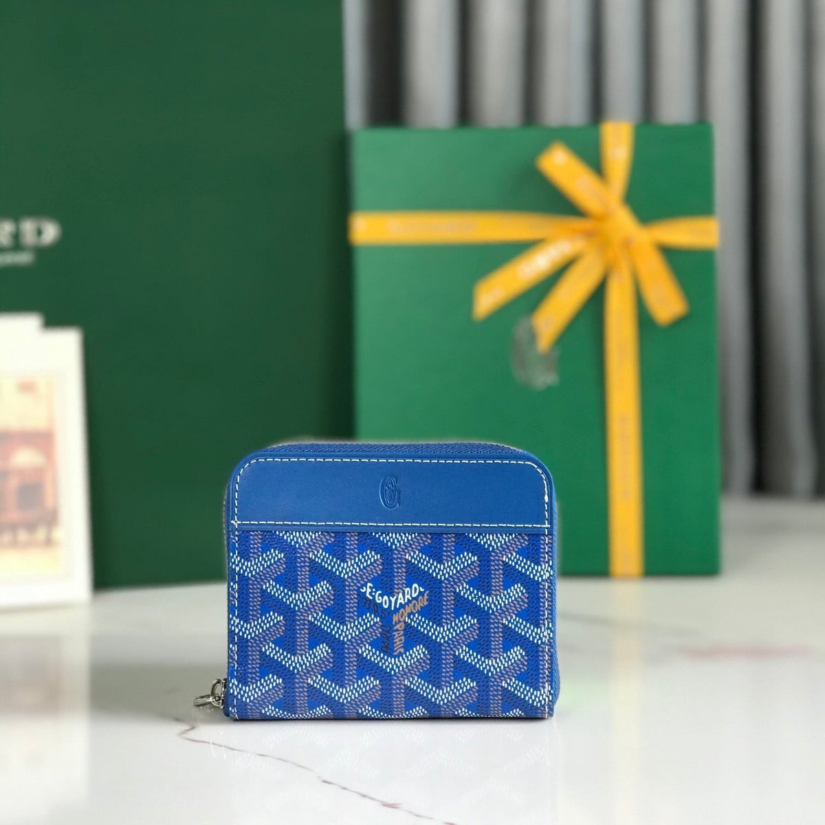 Goyard Matignon Mini Wallet 11 in Sapphire Blue Goyardine Canvas and Calfskin