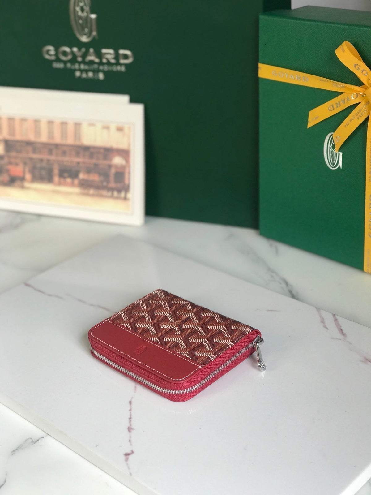 Goyard Matignon Mini Wallet 11 in Classic Red Goyardine Canvas and Calfskin