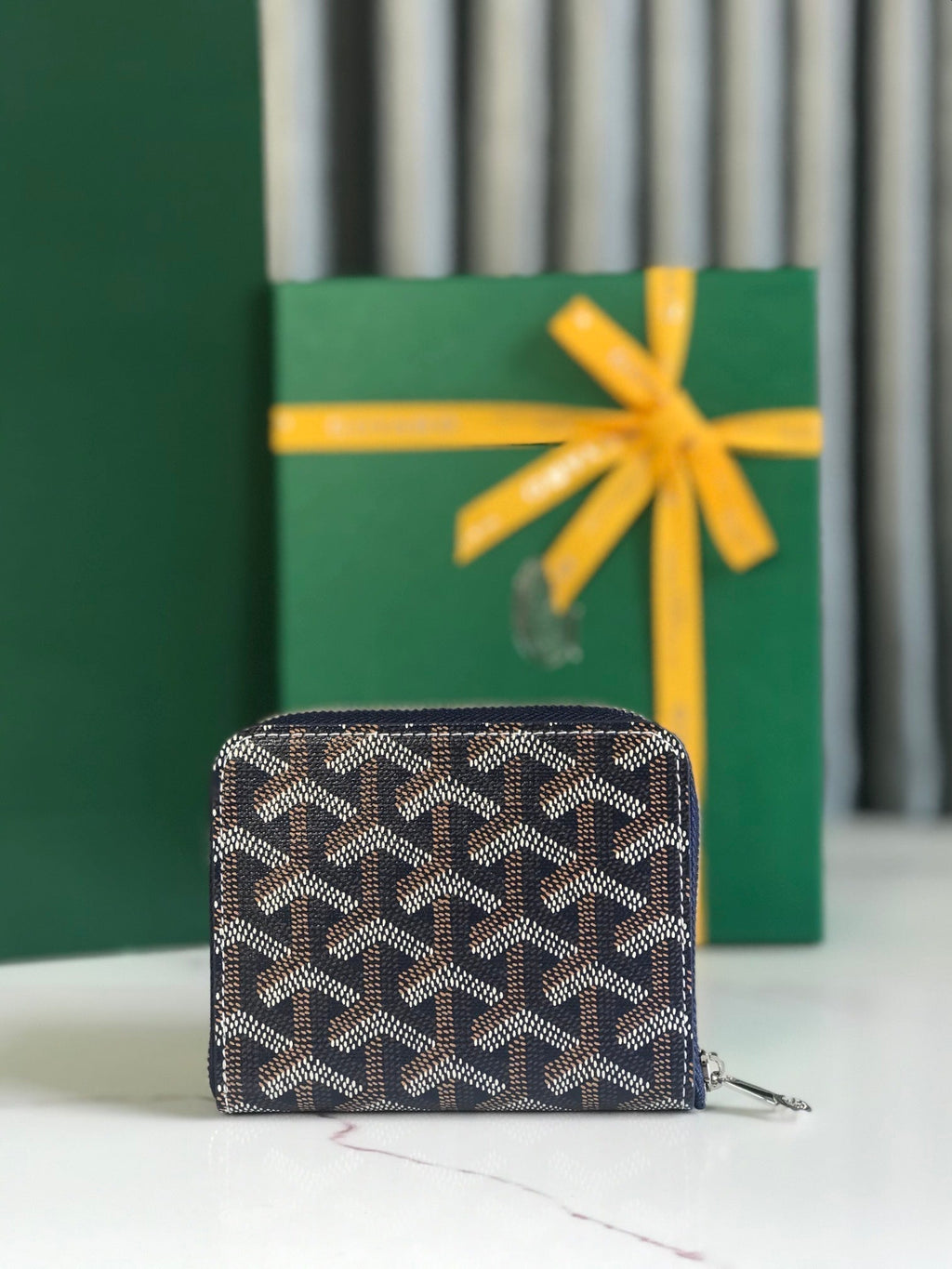 Goyard Matignon Mini Wallet 11 in Navy Blue Goyardine Canvas and Calfskin