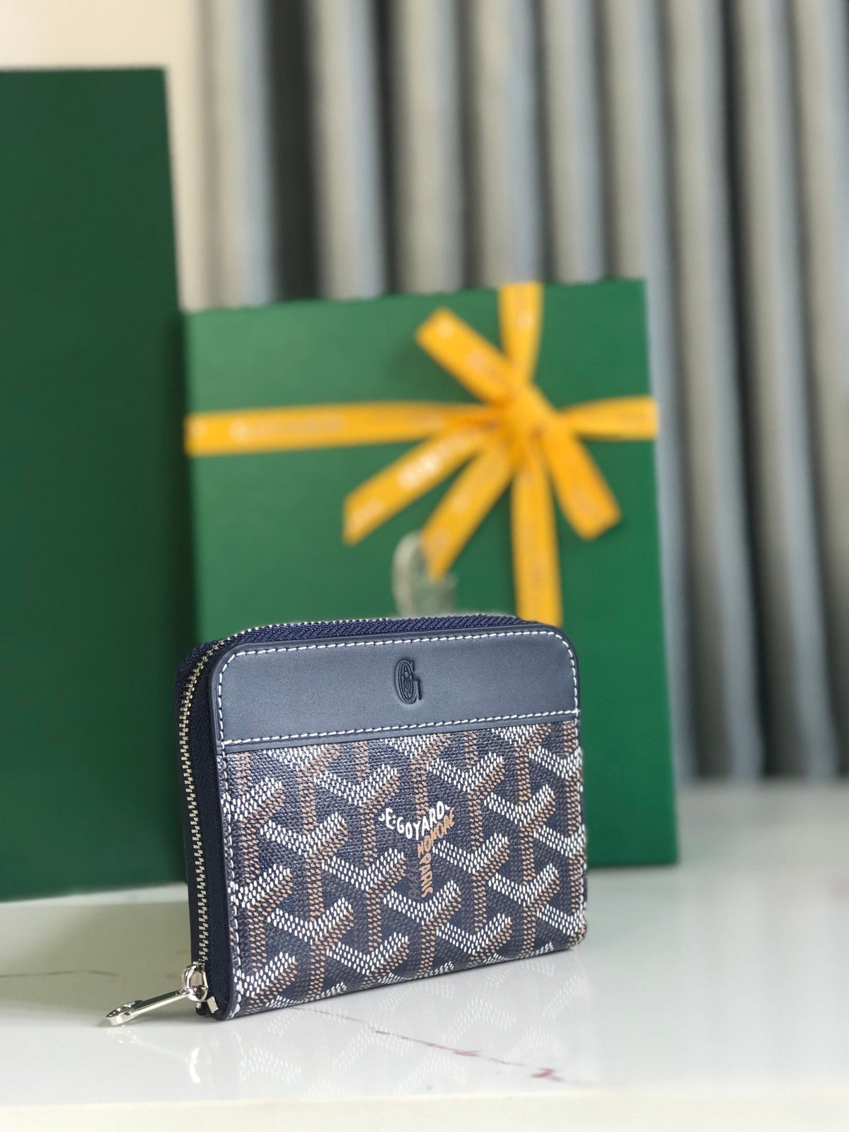 Goyard Matignon Mini Wallet 11 in Navy Blue Goyardine Canvas and Calfskin