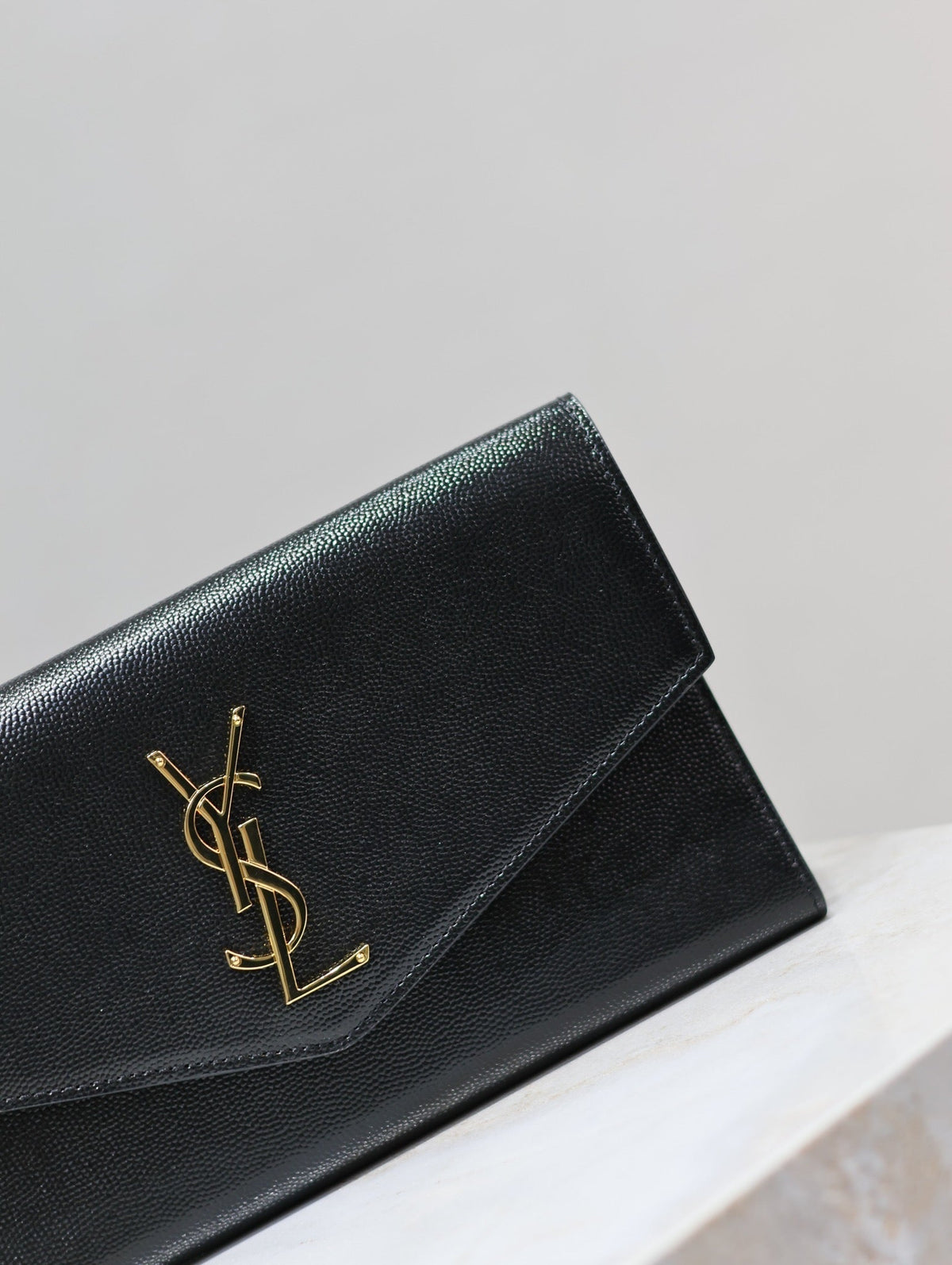 Saint Laurent Uptown Wallet 21 in Black Calfskin Gold Logo