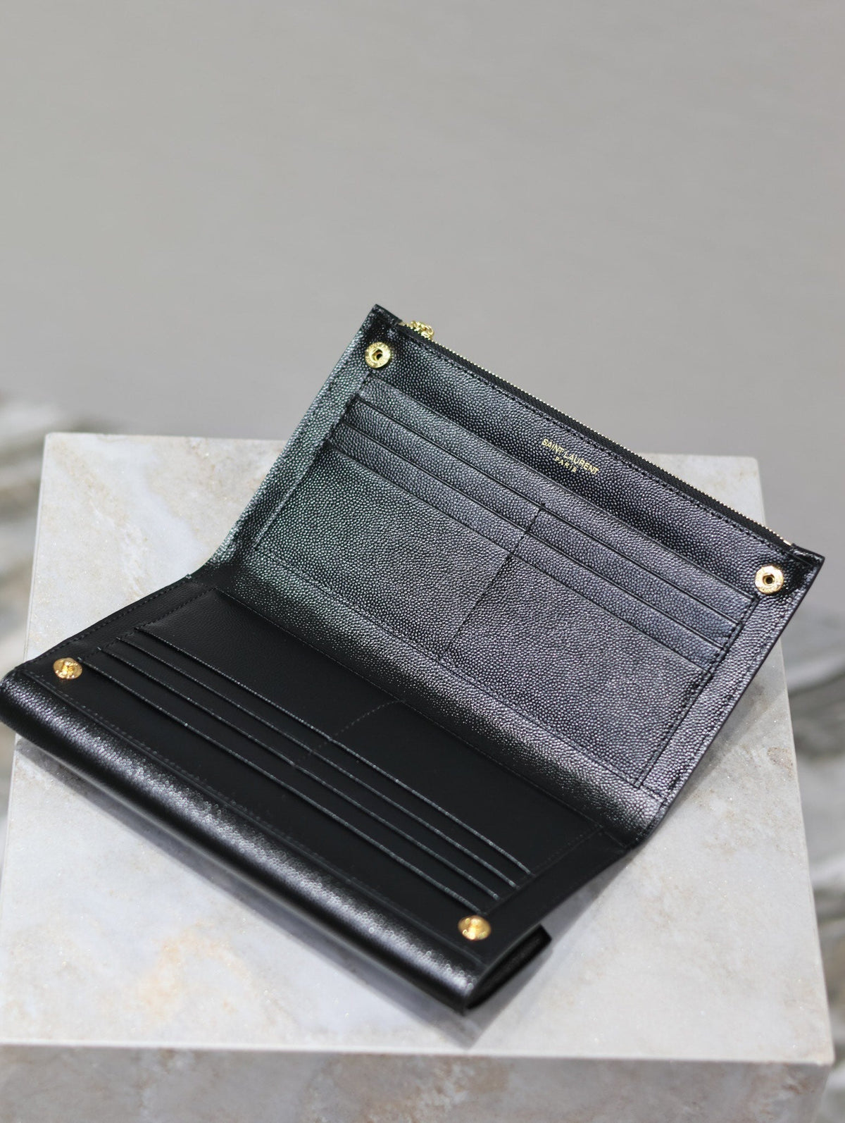 Saint Laurent Uptown Wallet 21 in Black Calfskin Gold Logo