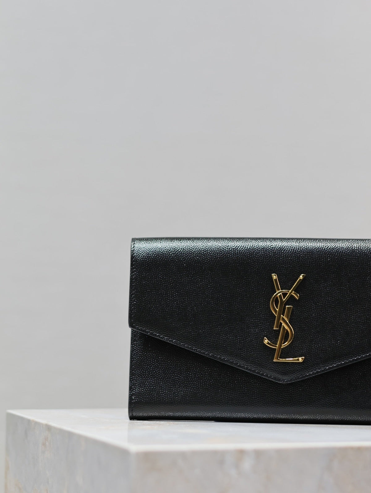 Saint Laurent Uptown Wallet 21 in Black Calfskin Gold Logo