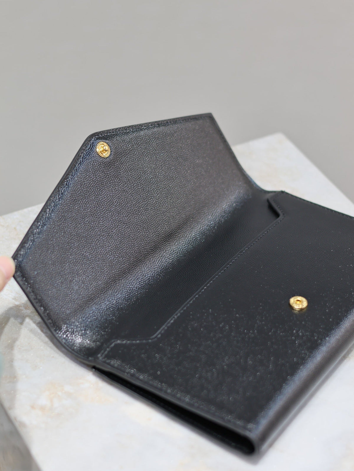 Saint Laurent Uptown Wallet 21 in Black Calfskin Gold Logo