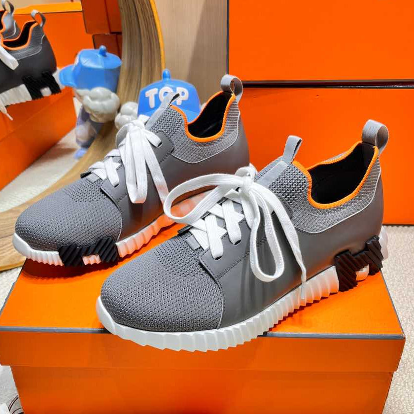 Hermes Depart Slip-On Sneaker in Mouse Gray Knit and Calfskin
