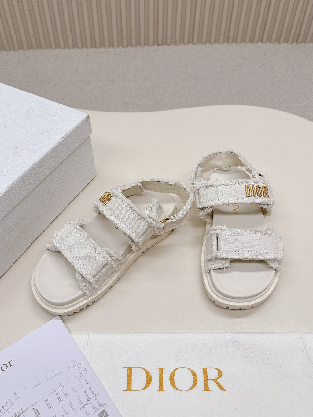 Dior Back-Strap Sandals 25S in White Denim and Calfskin with Gold Hardware