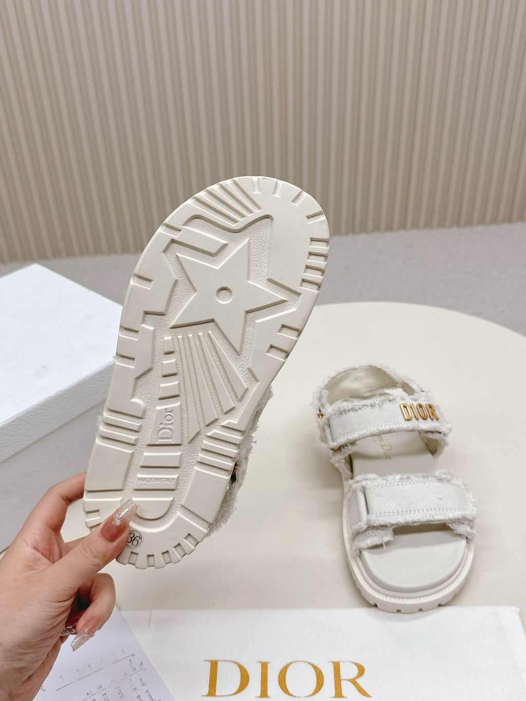 Dior Back-Strap Sandals 25S in White Denim and Calfskin with Gold Hardware
