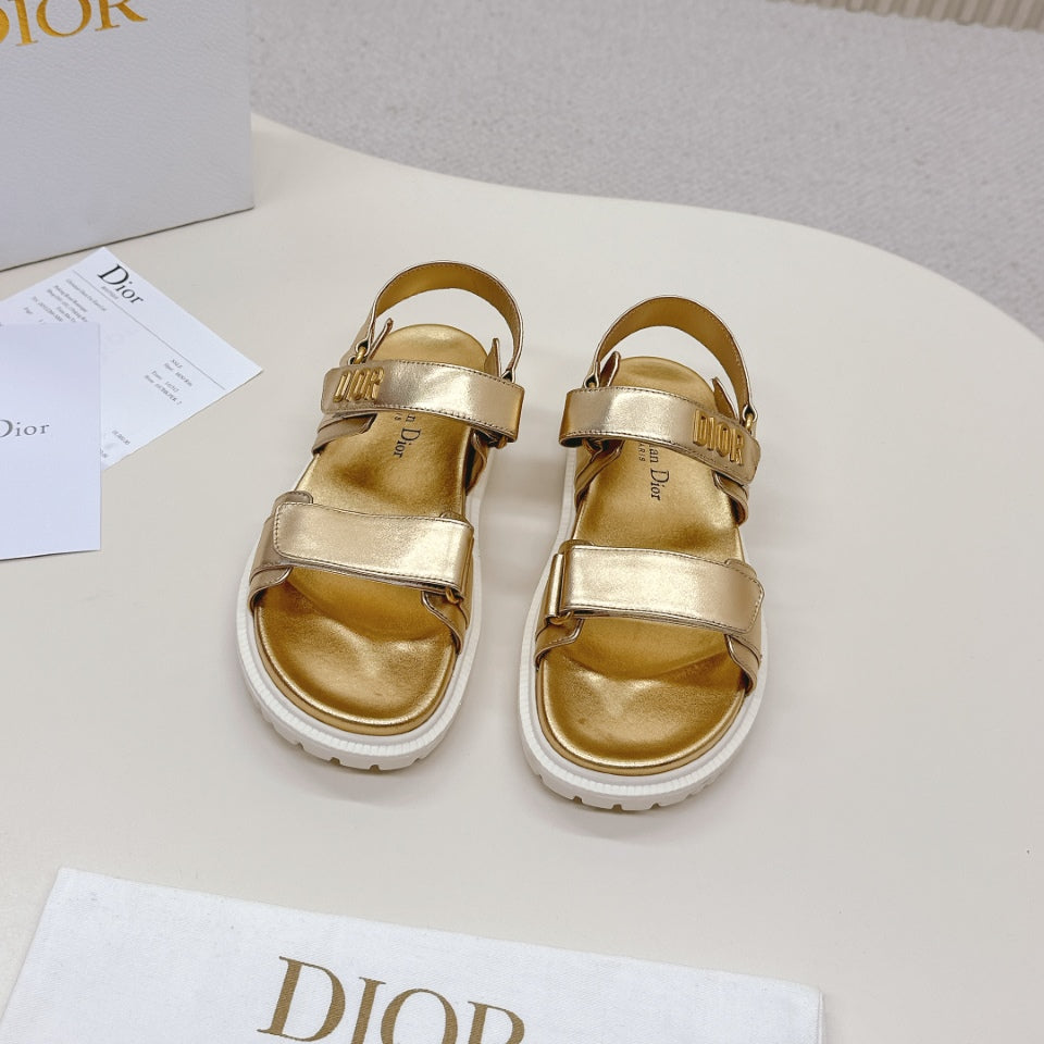 Dior Back-Strap Sandals 25S in Gold Calfskin with Gold Hardware