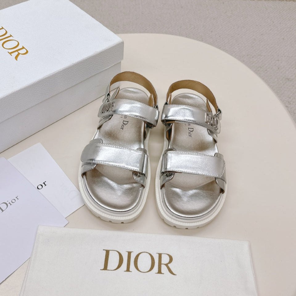 Dior Back-Strap Sandals 25S in Silver Calfskin with Silver Hardware