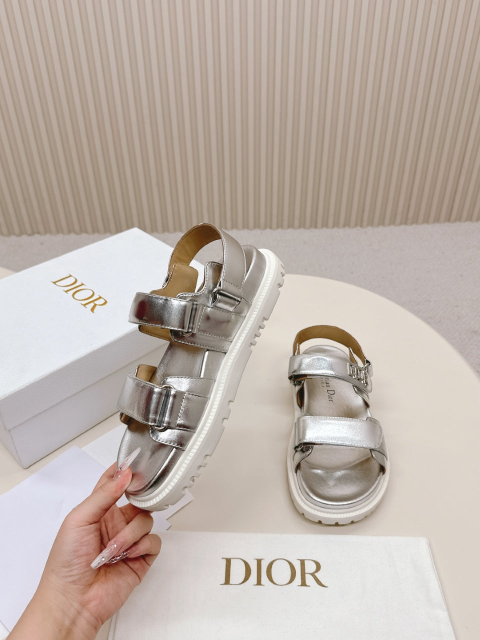 Dior Back-Strap Sandals 25S in Silver Calfskin with Silver Hardware