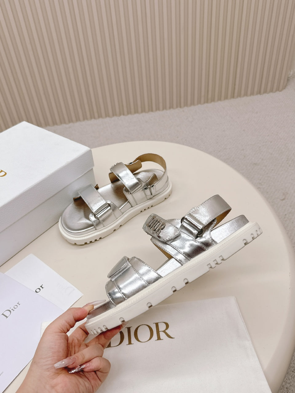 Dior Back-Strap Sandals 25S in Silver Calfskin with Silver Hardware