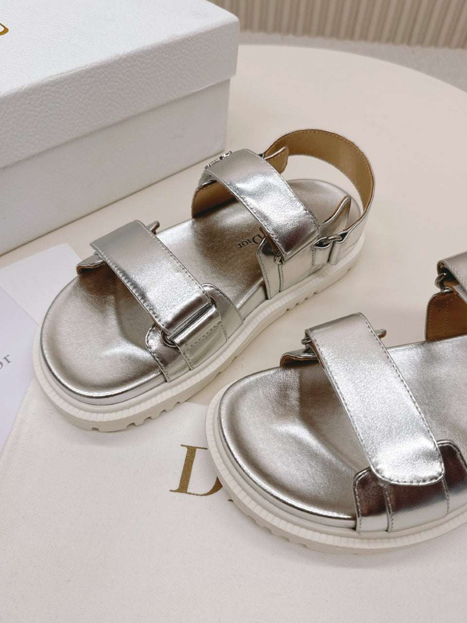 Dior Back-Strap Sandals 25S in Silver Calfskin with Silver Hardware