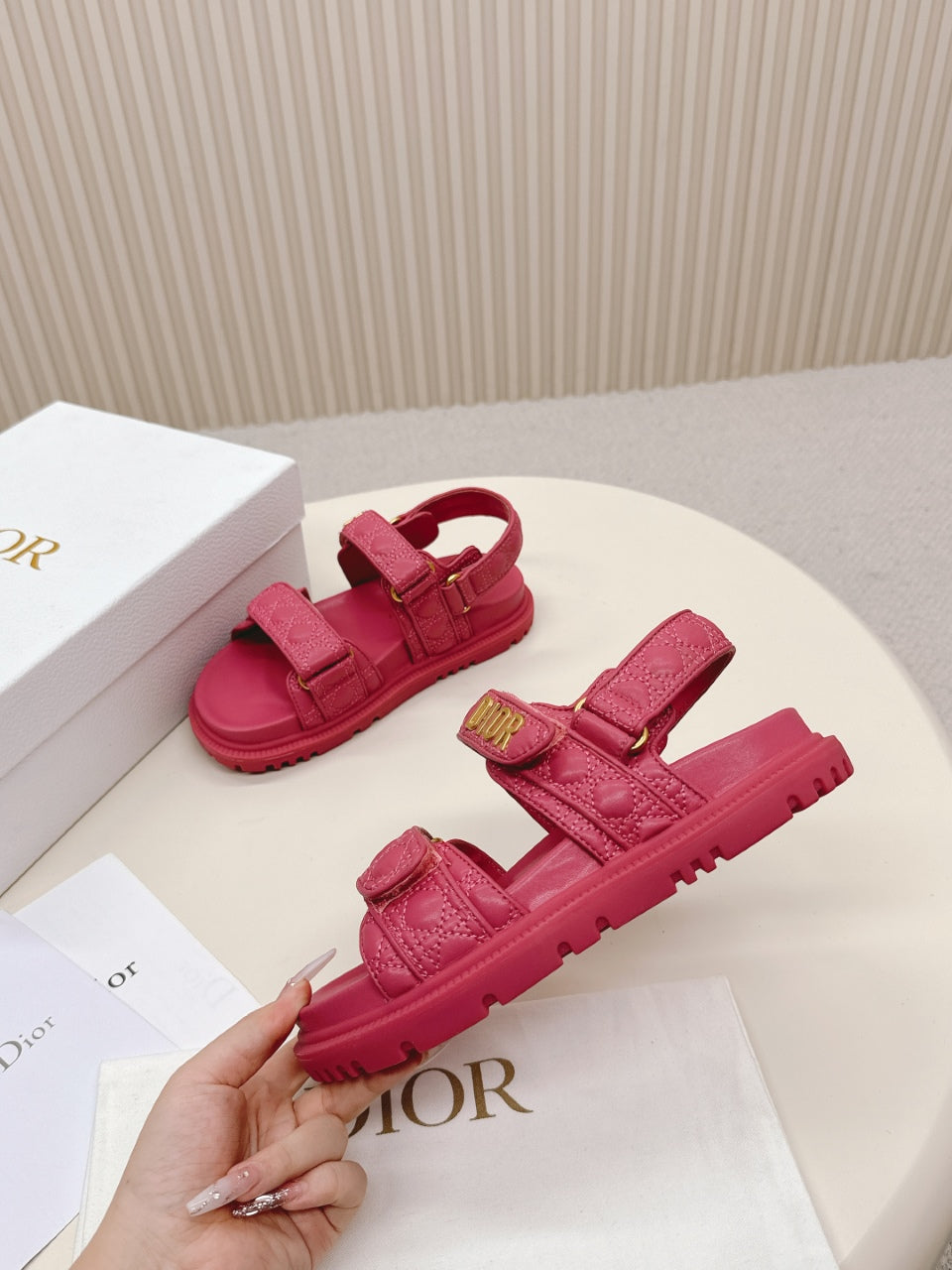 Dior Back-Strap Sandals 25S in Dark Pink Calfskin