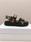 Dior Back-Strap Sandals 25S in Black Calfskin Embroidered with Petites Fleurs
