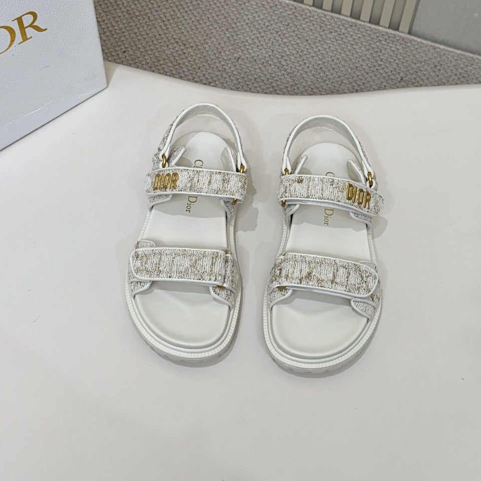 Dior Back-Strap Sandals 25S in White Tweed and Calfskin
