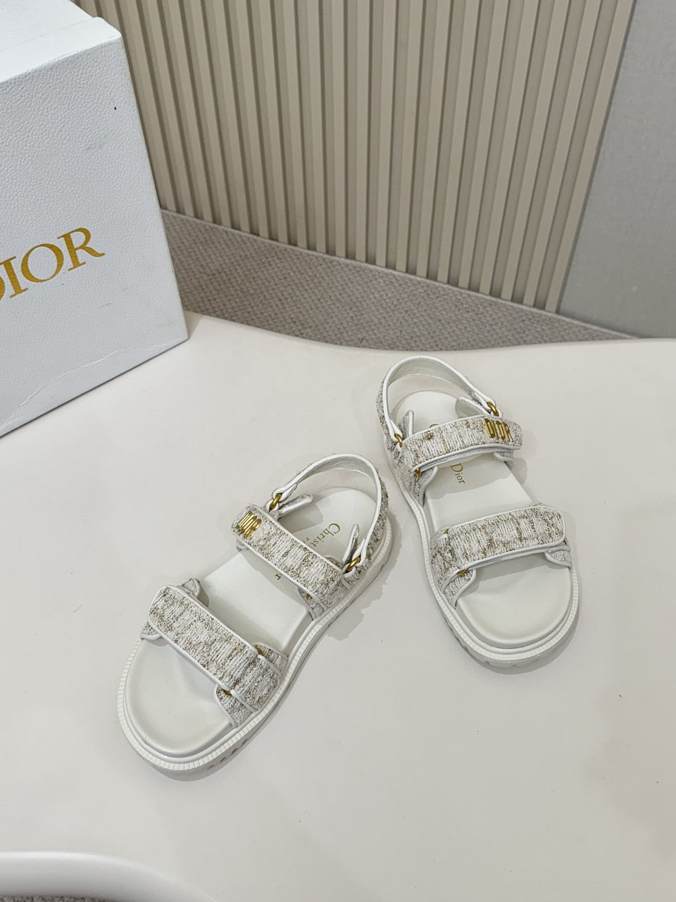 Dior Back-Strap Sandals 25S in White Tweed and Calfskin