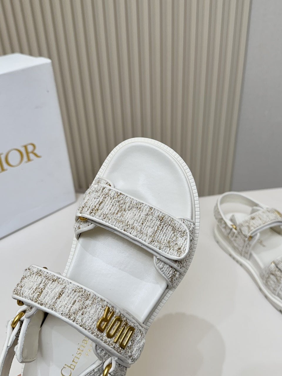 Dior Back-Strap Sandals 25S in White Tweed and Calfskin