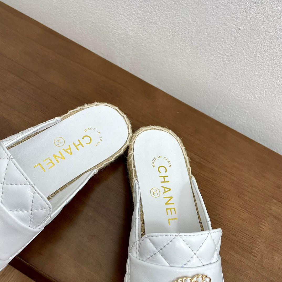 Chanel Women Half - Slippers White Lambskin
