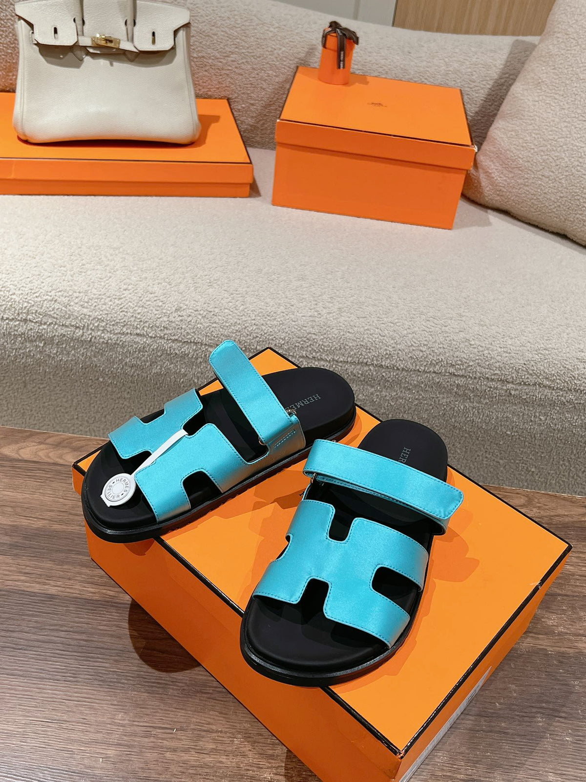 Hermes Chypre Sandal Black Mix Sky Calfskin