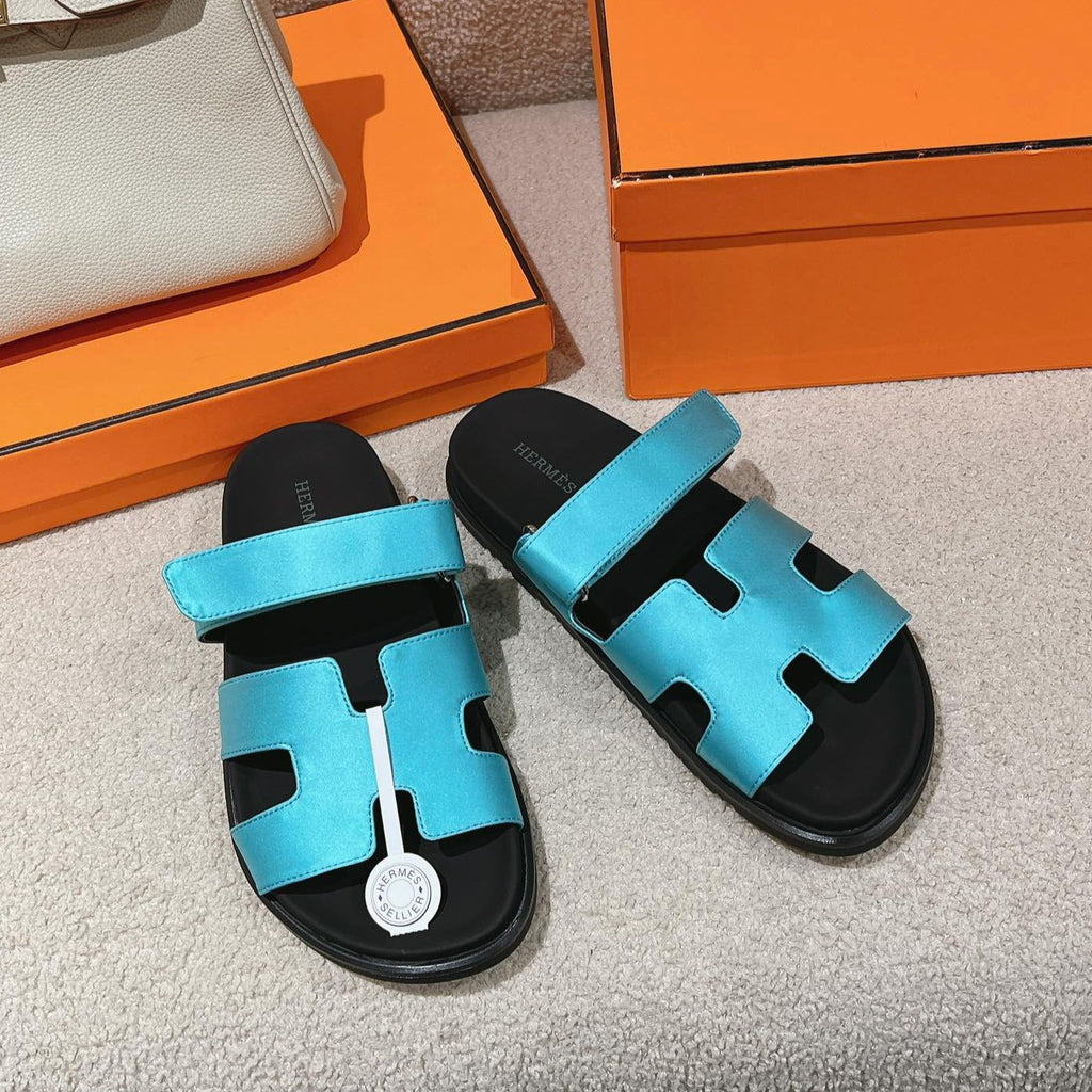 Hermes Chypre Sandal Black Mix Sky Calfskin