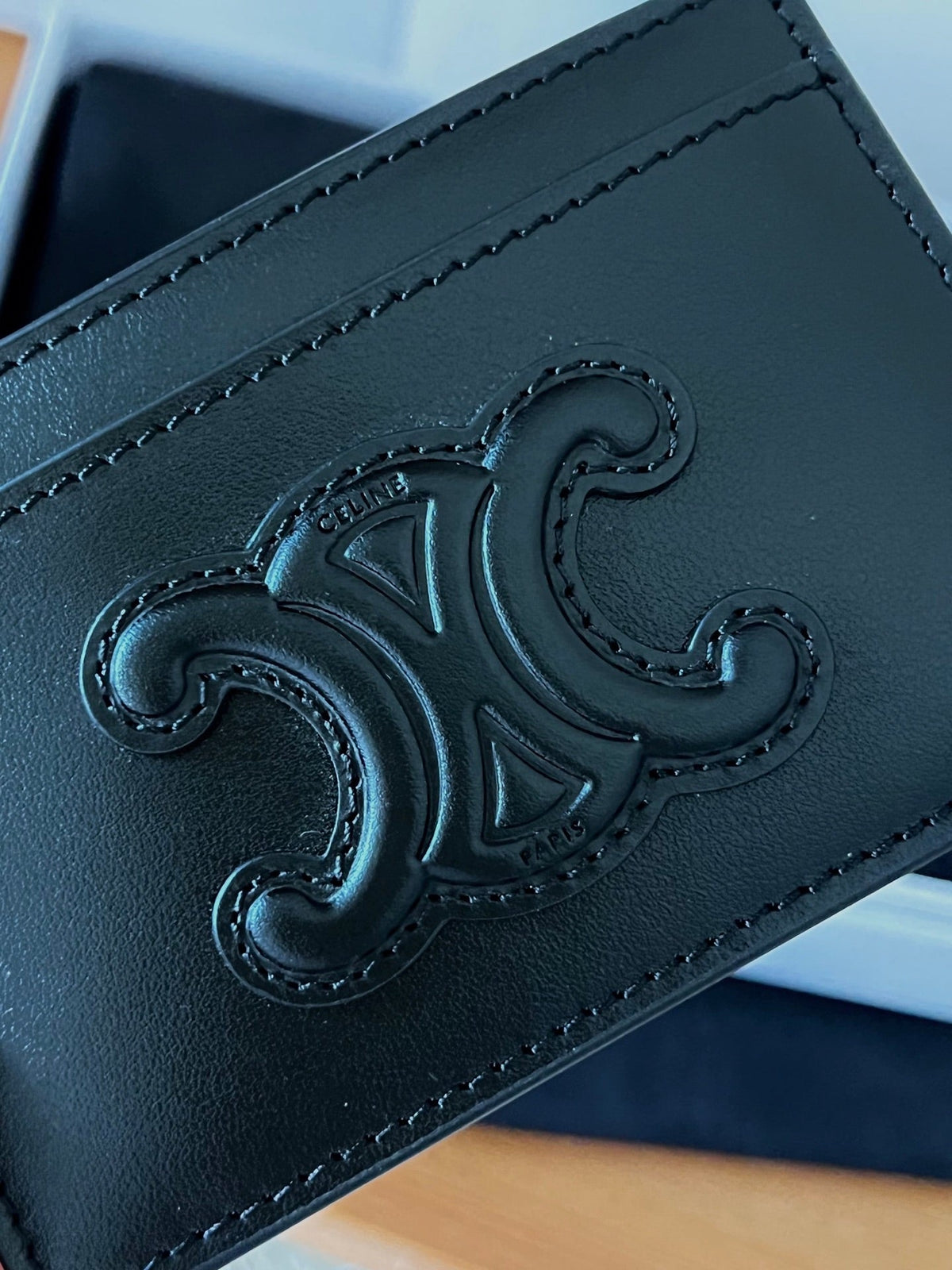 Celine 25S Card Holder Cuir Triomphe 11 in Black Shiny Calfskin