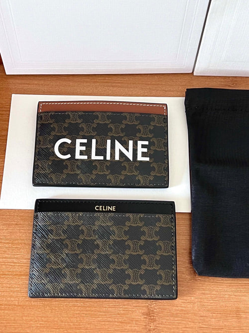 Celine 25S Card Holder 10 in Brown Triomphe Canvas with Print